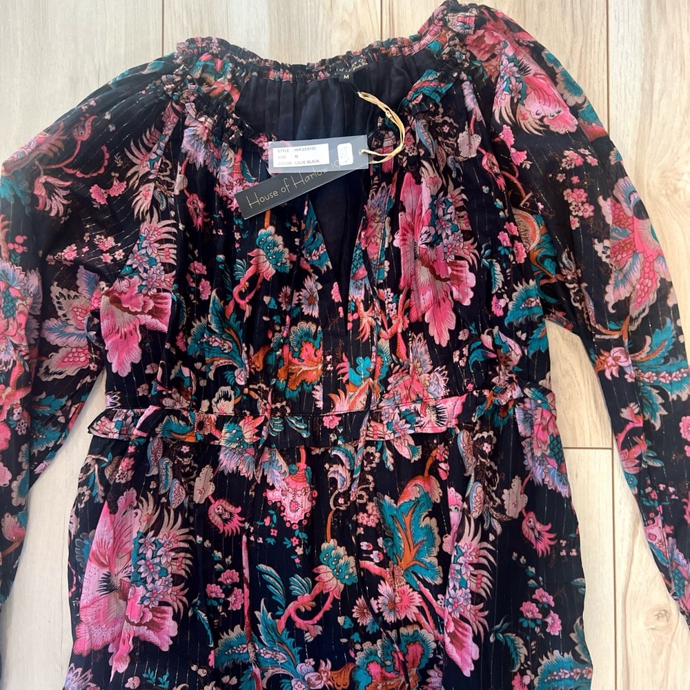 🆕 House of Harlow 1960 Lillie Black Floral Tiered Maxi Dress M - Picture 4 of 5